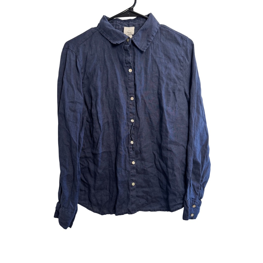 Joie Women's Navy Blue 100% Linen Button Up Long Sleeve Shirt Size Medium